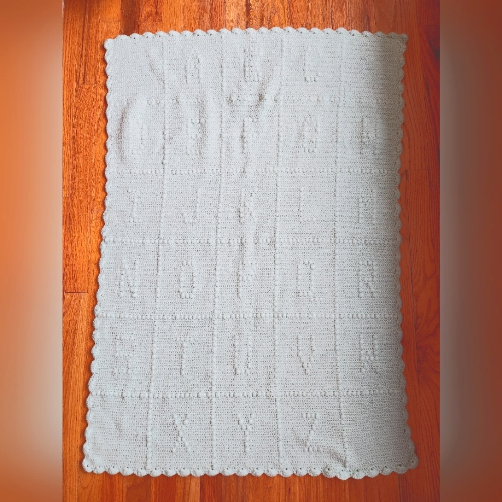 Vintage Baby Blanket Alphabet Mint Green
